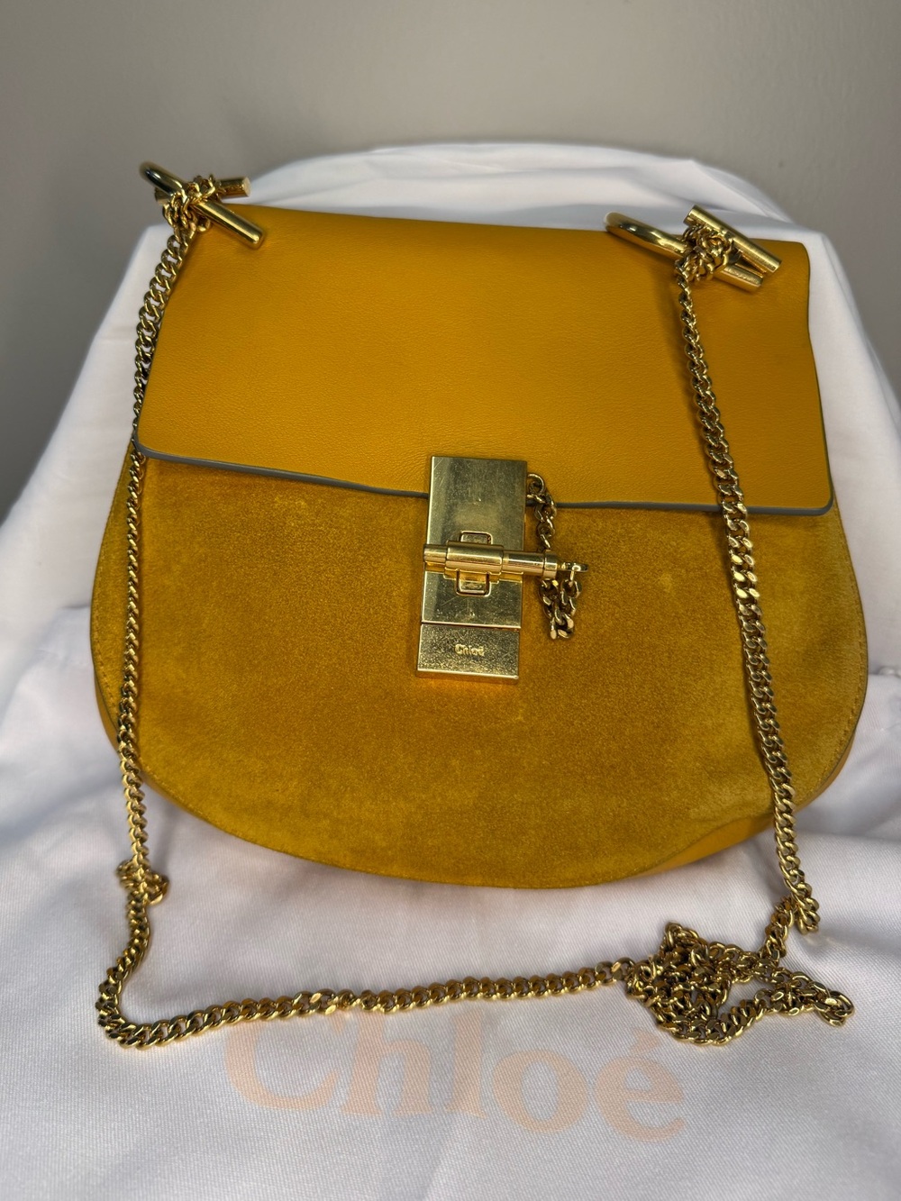 Chloé Drew Mustard Suede & Leather Shoulder Bag